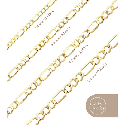 Gold Chain Necklace Collection - 14K Solid Yellow Gold Filled Figaro Chain Necklaces for Women and Men with Different Sizes (2.8Mm, 3.7Mm, 4.7Mm, 5.6Mm)